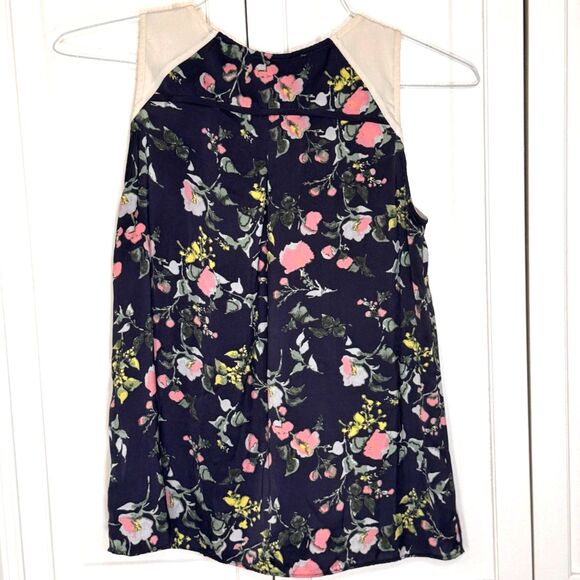 Collective Concepts Blue Floral Tank Blouse Womens XSmall Petite Casual Keyhole - Picture 2 of 10
